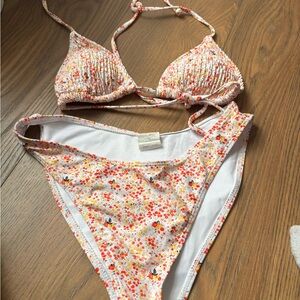 ORANGE FLORAL SMOKED BIKINI SET